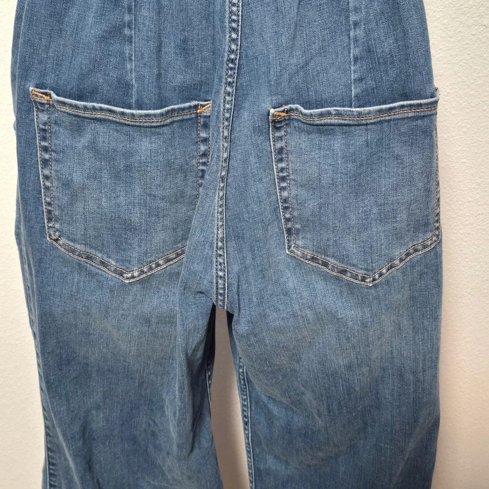 Hollister Front Full Zip Denim Wide Leg‎ Bib Overalls Pantsuit Cottage Garden S